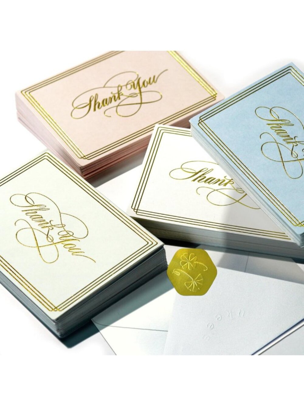 Elegant Gold Foil Thank You Cards - 100 Pack, Blank Notes with Envelopes